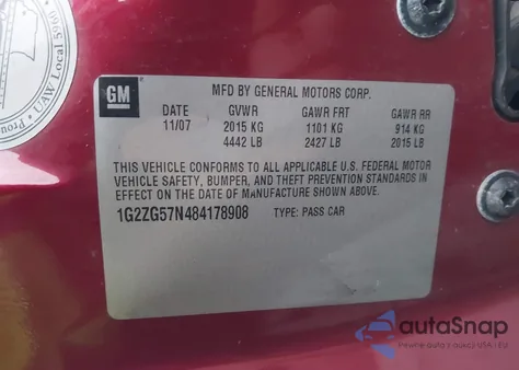 2008 Pontiac G6 z USA, uszkodzony, nr VIN 1G2ZG57N484178908